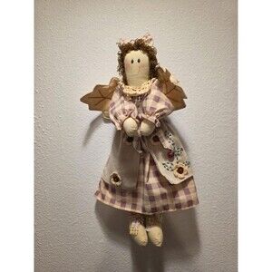 Rag fabric doll angel hanging wall folk art cottagecore grannycore home decor